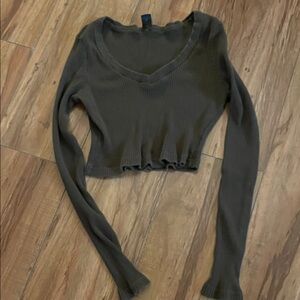 Women's Olive Long Sleeve Crop Top